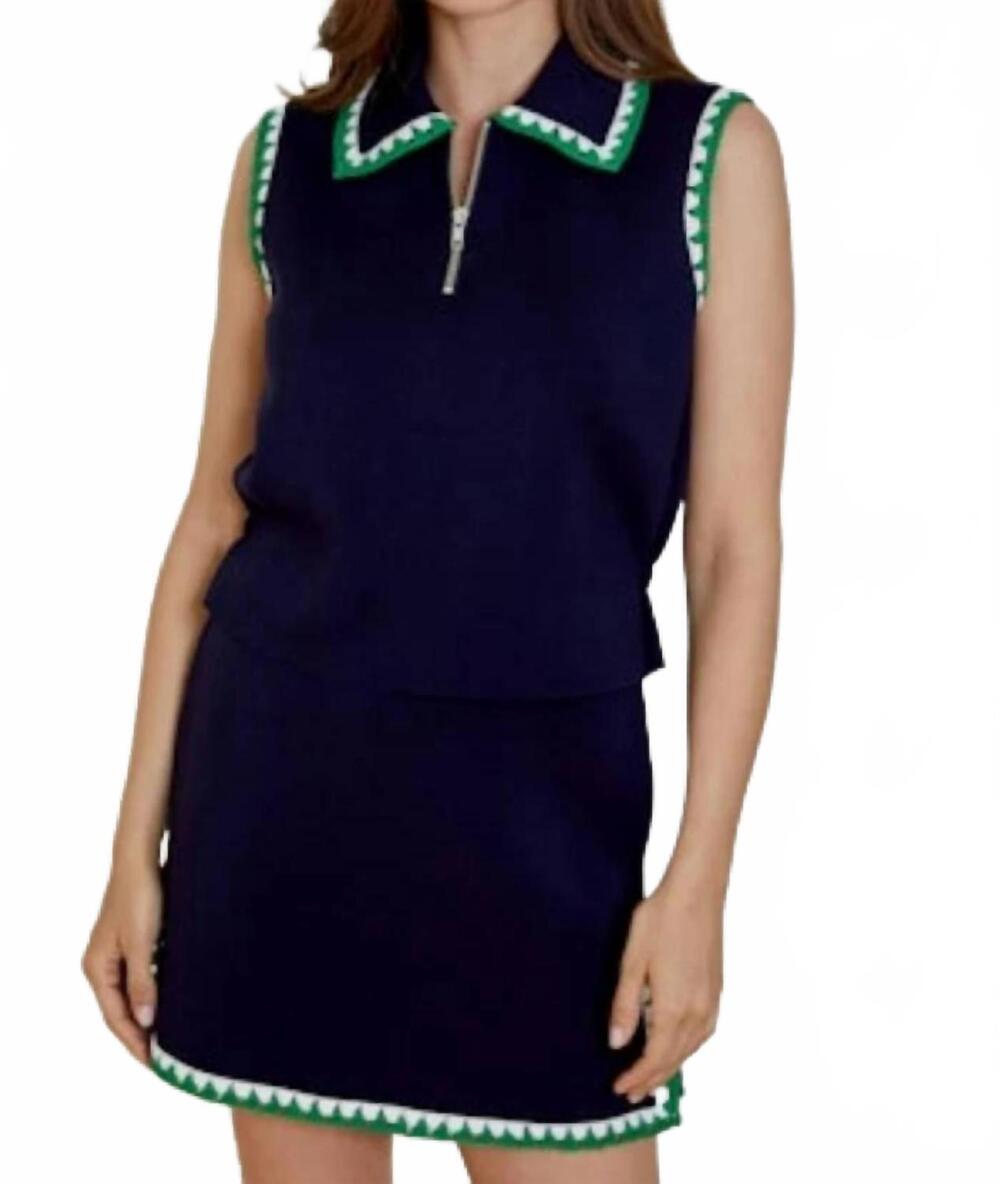 NEW DESIGN HISTORY sleeveless knit polo top & mini skirt set in blue
